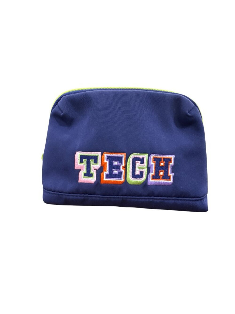 Heyday Blue Tech Pouch With Lime Green Accents Embroidered Design Compact Storag